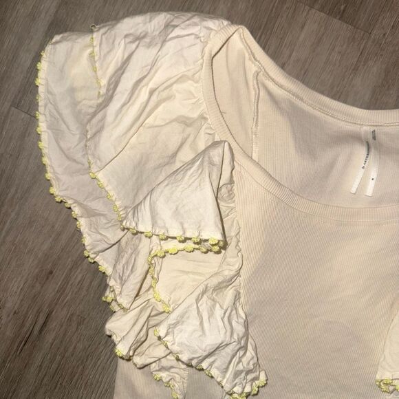 Anthropologie ivory ruffles oversized blouse - Picture 3 of 5